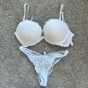 Victoria’s Secret white eyelet bra and panty set bra is 36 D panties are medium